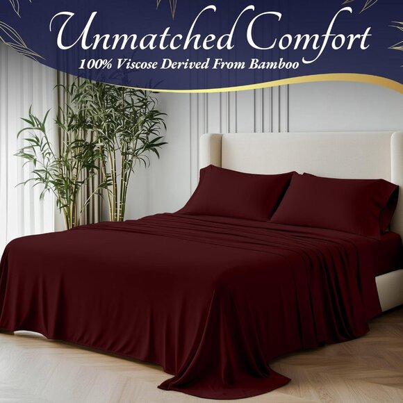 8- 100% Viscose Derived from Bamboo Sheets Queen Size 4pcs - Cooling 17" Deep - Picture 2 of 7
